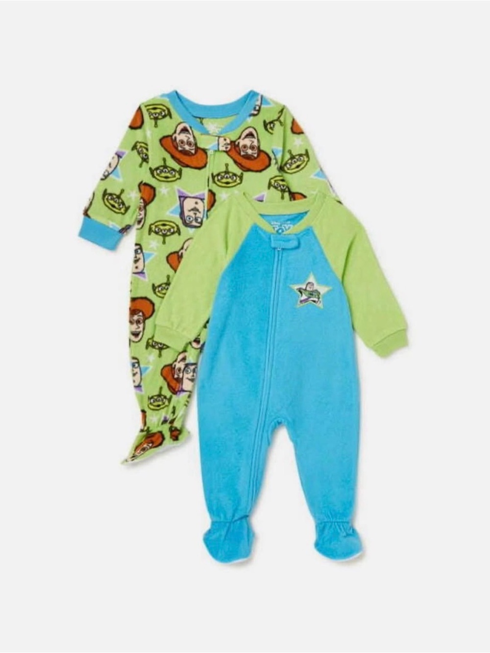 2-Pack Green & Blue Baby Footed One-Pieces